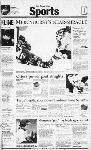 The sports page, D1, of the Erie Times-News from March 25, 2001. [ERIE TIMES-NEWS]