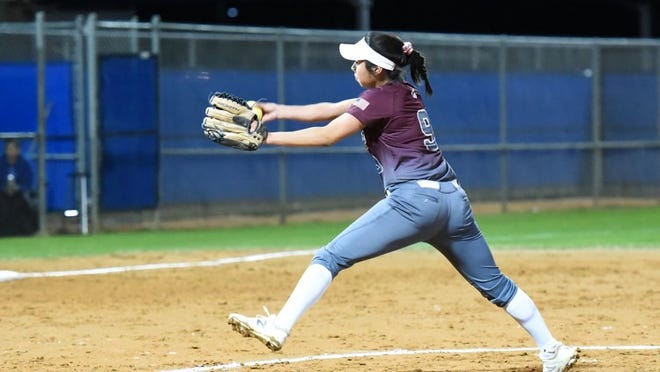 Bastrop’s Malea Rodriguez winds up to deliver a pitch from the circle. Mike Valiska for Bastrop Advertiser