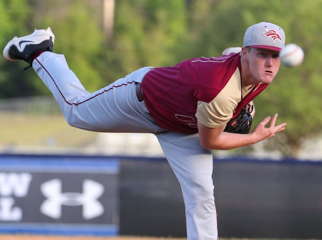 North Marion's Chase Denton allowed three runs on seven hits with nine strikeouts and just two walks given up in six innings of the Colts' 5-4 win over Belleview on Tuesday in Belleview. MORE PHOTOS AT OCALA.COM [Bruce Ackerman/Staff photographer]