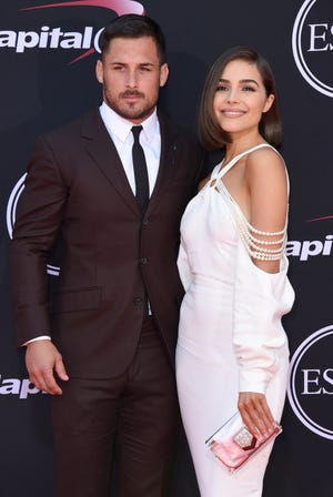 NFL football player Danny Amendola left, and Olivia Culpo arrive at the ESPYS at the Microsoft Theater on Wednesday, July 12, 2017, in Los Angeles. (Photo by Jordan Strauss/Invision/AP)