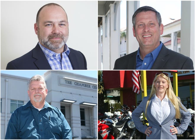 Geoff McConnell, Burnie Thompson, Skip Stoltz and Colleen Swab are competing for the Ward 3 seat on the Panama City Beach City Council. [NEWS HERALD FILE PHOTOS]