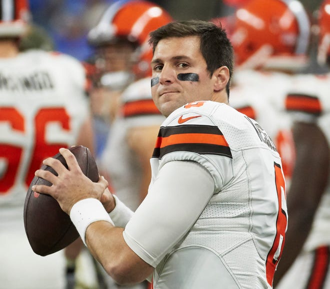 In this Nov. 12, 2017, file photo, Cleveland Browns quarterback Cody Kessler (6) throws on the sideline during an NFL football game against the Detroit Lions, in Detroit. The Browns have traded former starting quarterback Cody Kessler to the Jacksonville Jaguars. Cleveland will get back a conditional seventh-round pick in 2019 in exchange for Kessler, who started eight games as a rookie in 2016 but has been sliding down Clevelandâ€™s depth chart. (AP Photo/Rick Osentoski, File)
