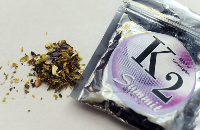 This Feb. 15, 2010, file photo shows a package of K2, a concoction of dried herbs sprayed with chemicals. (AP Photo/Kelley McCall, File)