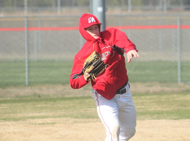 Jacob Waltman (seen in this file photo releasing a throw during practice) pitched a 1-hit shutout in the Matoaca Warriors' 10-0 win over Thomas Dale. [Nick Vandeloecht/progress-index.com]