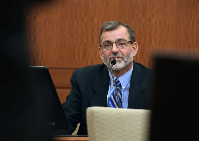 Jude Cristo, testifing at the first civil trial in January. The former Worcester County Sheriff's Office employee sued alleging he was fired in retaliation for reporting illegal political activity at the jail. [T&G Staff/Christine Peterson]