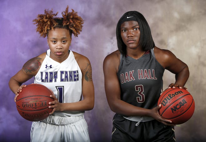 The Sun's High School Girls Basketball Players of the Year: Gainesville's Lele Young, left, and Oak Hall School's Ayanna Rollins. [Brad McClenny/Staff photographer]
