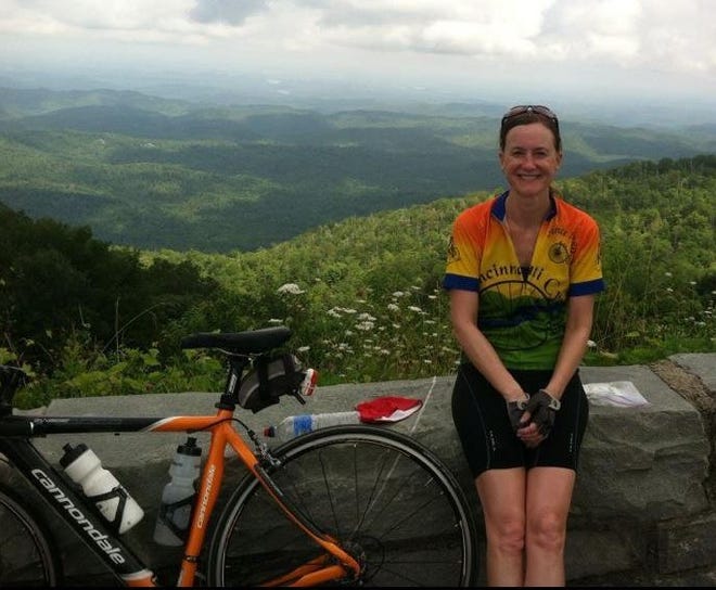 Karen Tinsley shown on one of her cycling ventures to the North Georgia mountains. [Facebook photo]