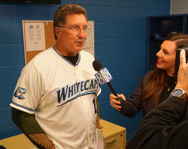 West Michigan Whitecaps manager Lance Parrish speaks to the media on Wednesday afternoon. [Lenny Padilla/Sentinel Photo]