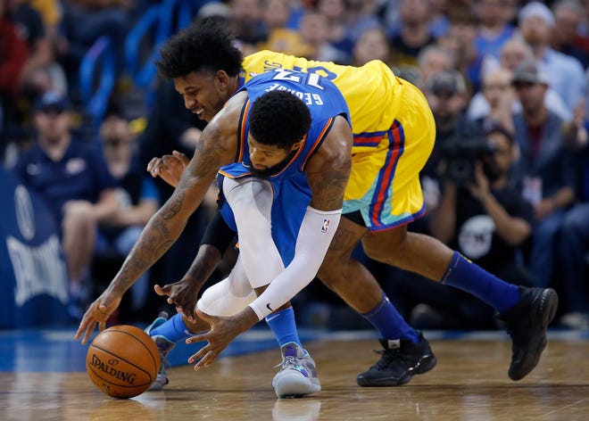 Paul George and the Thunder still haven't grabbed a playoff berth with three games to play, but Oklahoma City still could finish as high as the No. 4 seed in the Western Conference. [PHOTO BY SARAH PHIPPS, THE OKLAHOMAN]