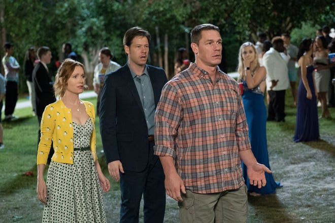 This image shows Leslie Mann, Ike Barinholtz and John Cena in a scene from "Blockers." [Universal Pictures]
