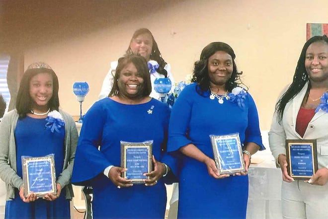Pictured left to right are Nyla Parks, Soror Eldress Tammie Whitfield, Eldress Tiffany White, Nikisha Williams (top), and Soror Allison King. [Submitted photo]