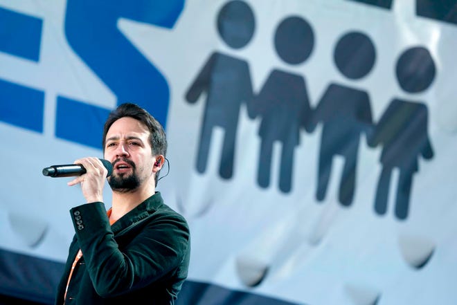 Lin-Manuel Miranda performs "Found Tonight" during the "March for Our Lives" rally in support of gun control in Washington on March 24, 2018. (AP Photo/Andrew Harnik, File)