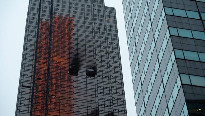 Damage is seen to Trump Tower after a fire, in New York, on Saturday. Todd Brassner, 67, died after being injured in the fire, the police said. (Bryan R. Smith/The New York Times)