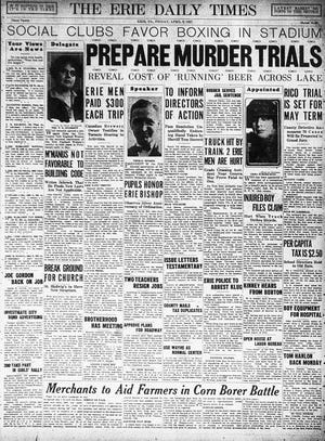The front page of the Erie Daily Times from April 9, 1927. [ERIE TIMES-NEWS]