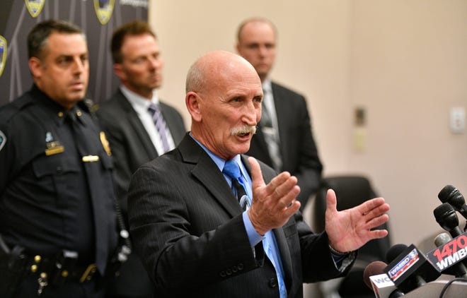 FRED ZWICKY/JOURNAL STAR

Peoria Police Capt. Michael Scally, who heads the criminal investigation division, strongly encourages the public to step forward with information after three shooting incidents over the week with five victims and three fatalities. Officials spoke during a press conference at the Peoria Police Department Monday.