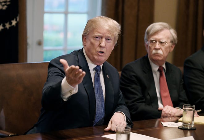 President Donald Trump talks about the FBI raid at his lawyer Michael Cohen's office during a briefing from Senior Military Leadership in the Cabinet Room of the White House on Monday afternoon. [Olivier Douliery / Abaca Press/TNS]