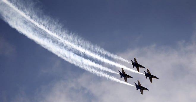 The Blue Angels as seem on March 27, 2015, practicing for that year's Tuscaloosa Regional Airshow. [Staff file photo / Robert Sutton]