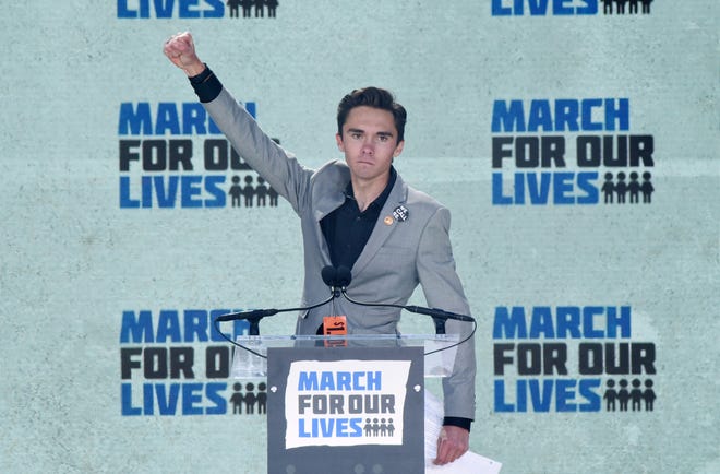 David Hogg speaks during March for Our Lives to demand stricter gun control laws on March 24 in Washington. [ABACA PRESS/TNS]