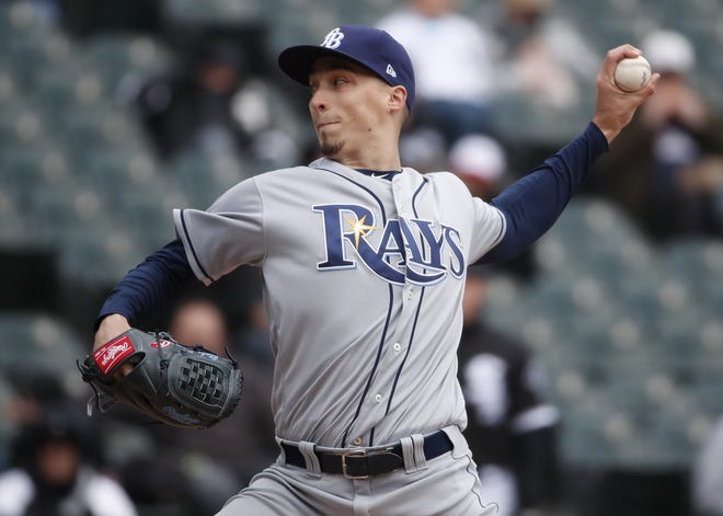 Tampa Bay Rays starting pitcher Blake Snell delivers a pitch during the third inning against the Chicago White Sox in Chicago, Tuesday. The Rays won, 6-5. [The Associated Press / Jeff Haynes]