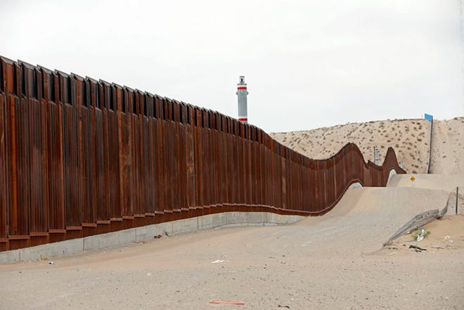 This section of the border wall that was recently built near the Mexican town of Anapra shows the new type of 'bollard' wall that be built near Santa Teresa, N.M., Monday, April 9, 2018. (Ruben R. Ramirez/The El Paso Times via AP)