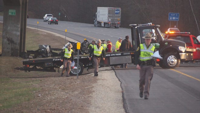 State police on the scene of a fatal crash on Interstate 95 in Hampton Falls Monday. [Max Sullivan/Seacoastonline]