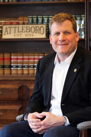 Attleboro Mayor Paul Heroux in his City Hall office. [The Providence Journal/Bob Breidenbach]