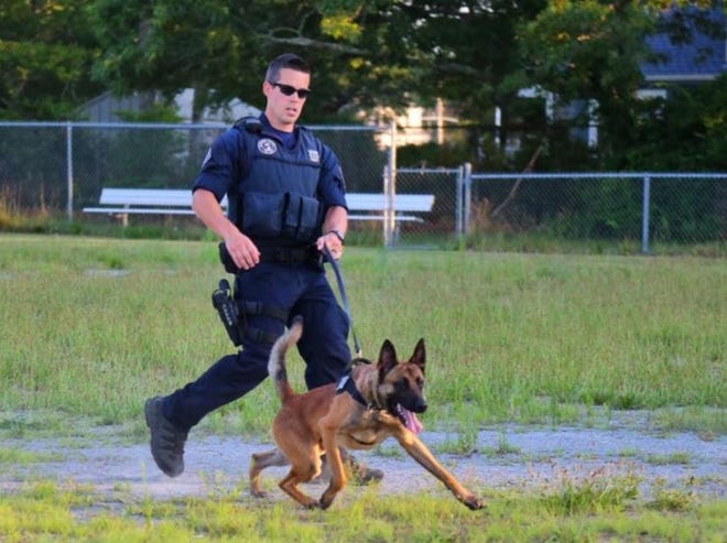 Yarmouth K9 Officer Sean Gannon and his partner Nero took part in the National Night Out event in August 2017. [Courtesy of Yarmouth Police Department]