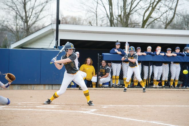 Siena Heights senior Kris Forest (Clinton) swings at a pitch during a WHAC softball doubleheader Friday against Lawrence Tech.