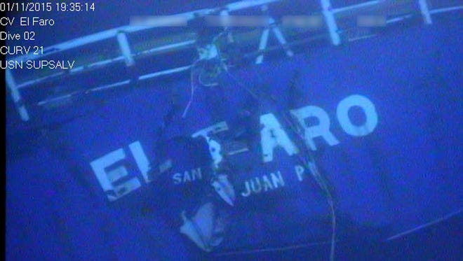 The cargo ship El Faro, shown in video the National Transportation Safety Board released in 2016, sank as Hurricane Joaquin battered the Bahamas on Oct. 1, 2015. [National Transportation Safety Board via AP]
