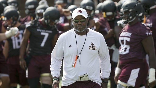“We came out here to have some fire and energy, get some things done and play some situations. We were able to do that today,” Texas State coach Everett Withers said after Saturday’s spring scrimmage. RALPH BARRERA / 2017 AMERICAN-STATESMAN