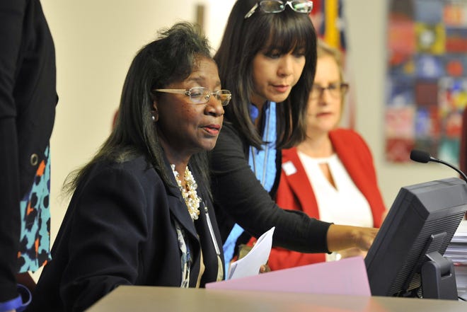 Duval County Schools' interim superintendent Patricia Willis and Chief Finance Officer Michelle Begley face a budget shortfall of $62 million next year. [BOB SELF/FLORIDA TIMES-UNION]