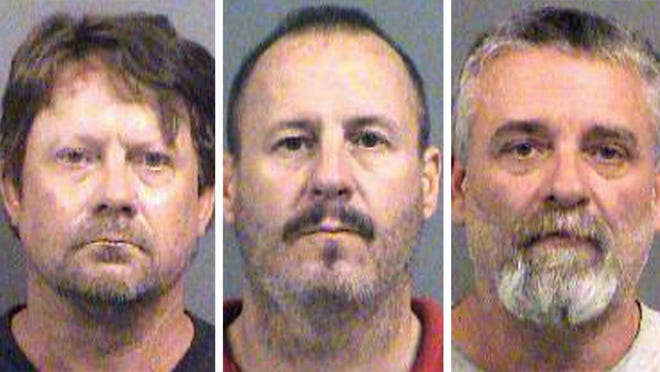 These October 2016 booking photos provided by the Sedgwick County Sheriff’s Office in Wichita, shows, from left, Patrick Stein, Curtis Allen and Gavin Wright. These three members of a Kansas militia group are charged with plotting to bomb an apartment building filled with Somali immigrants in Garden City. [File photos/Sedgwick County Jail]