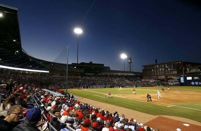 An announced crowd of 6799 attended N.C. State's 8-3 victory over UNC at the Durham Bulls Athletic Park on Tuesday. It was the first meeting between the teams in Durham since an 18-inning marathon in the 2013 ACC Championship, which the Tar Heels won 2-1. [Ethan Hyman/The News & Observer]