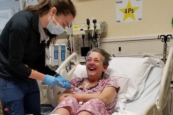 Donna Tesner smiles while being treated in the hospital for Amyloidosis. [Special to The Star]