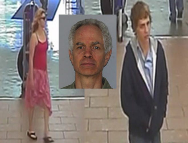Richard Dana, photo inset, of the Town of Shawangunk, pleaded guilty to helping two fugitives from Tennessee last year during a manhunt in the mid-Hudson. Surveillance camera photos show Makayla Danielle Stilwell, left, and Jarret Cole Heitmann, right, at the Walmart on Route 209 in Matamoras, Pa.