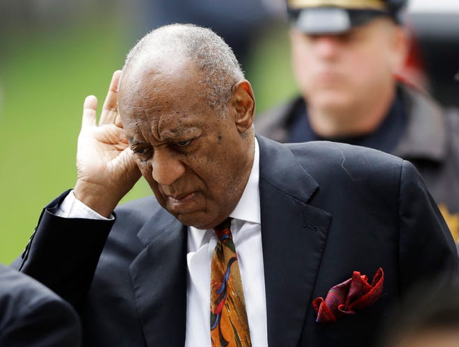 Bill Cosby gestures as he arrives for his sexual assault trial, Thursday, April 19, 2018, at the Montgomery County Courthouse in Norristown, Pa. (AP Photo/Matt Slocum)