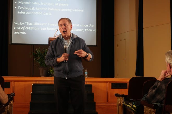 The Rev. Robert "Bud" Grant, an environmental theology professor at St. Ambrose University in Davenport, speaks Sunday at the Manning Lecture as part of Iowa Wesleyan University's Earth Day conference. [Julia Mericle/thehawkeye.com]