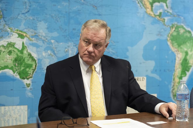 State Sen. Scott Wagner, a Republican candidate for governor, told The Times editorial board that, "We haven't balanced our checkbook in Harrisburg for probably over 30 years." [Gwen Titley/BCT staff]
