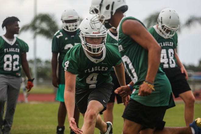 Tallin Coates (4) during the FPC football practice in Palm Coast on Monday. [News-Journal/Lola Gomez]