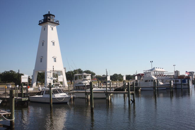 A lighthouse protects shipping at the harbor in Gulfport, Mississippi. [Steve Stephens]
