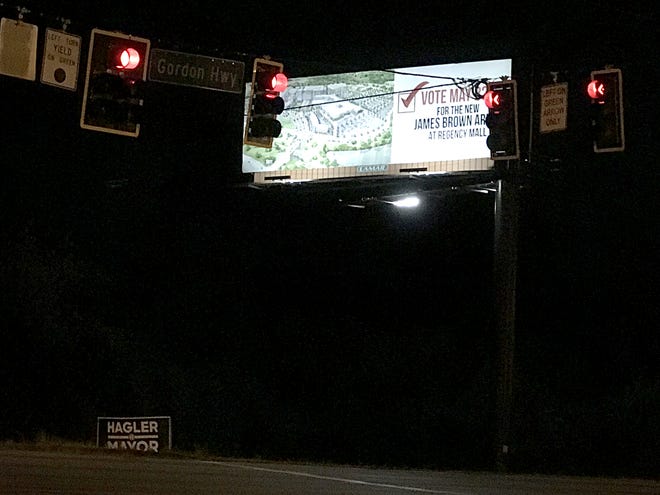 This Gordon Highway billboard promoting a "yes" vote on the May 22 ballot to build an arena at Regency Mall, photographed Thursday, had been removed Friday morning. [SUSAN MCCORD/THE AUGUSTA CHRONICLE]