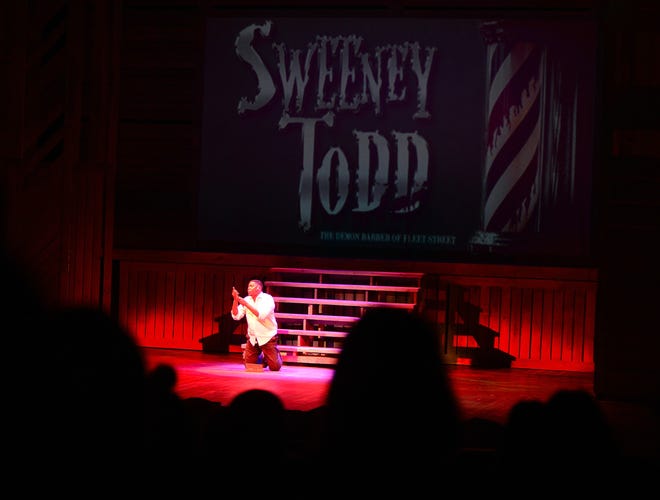 Josh Jones of Aliquippa performs a song from "Sweeney Todd," part of the 2018-19 musical schedule at the Lincoln Park Performing Arts Center in Midland. [Lucy Schaly/BCT staff]