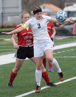 Galesburg's Kaylyn Dane gets control of the ball during Friday night's game against Orion/Sherrard at Van Dyke Field. [BILL NICE/The Register-Mail]