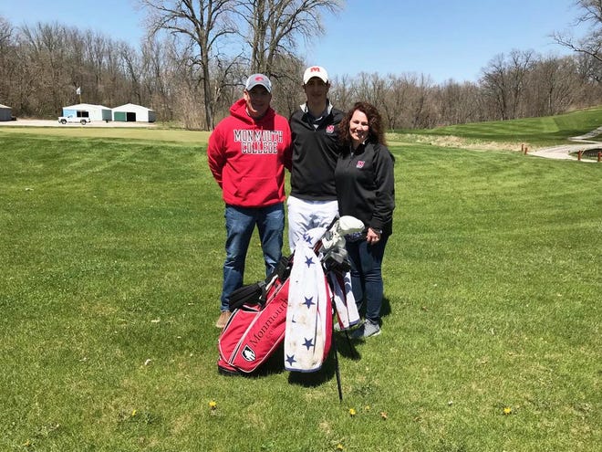Monmouth College golfer Nate Hopper is pictured with his parents after Saturday's Scots Invitational at Gibson Woods.  JEFF HOLT/REVIEW ATLAS