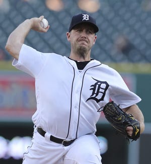 Detroit Tigers starting pitcher Jordan Zimmermann throws during the first inning of a baseball game against the Tampa Bay Rays, Monday, April 30, 2018, in Detroit. (AP Photo/Carlos Osorio)