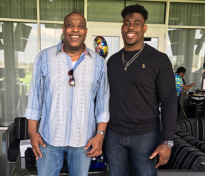 Sebastian Joseph, right, was celebrating his father's birthday on Saturday when the LA Rams called to tell him he was about to be drafted. The Stroudsburg graduate was selected in the sixth round of the NFL draft. [PHOTO PROVIDED]
