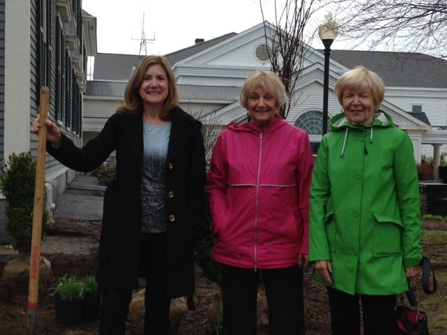 Westford Town Manager Jodi Ross, Westford and Wesford Garden Club Co-Presidents Jane Glazier and Peg Mullen pose for a photo while planting trees at Westford Town Hall.

[Courtesy Photo/Westford Garden Club]