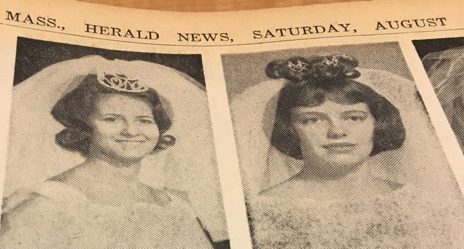 Two brides have their gowns and weddings featured in an August 1964 issue of The Herald News. [Herald News archives]