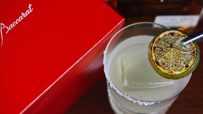 The Prime Margarita is made with extra-anejo tequila and served in a Baccarat glass you can take home.