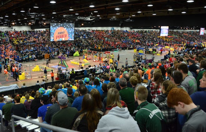 Members of the Bridgewater-Raynham Robotics Club take part in the FIRST World Robotics Championships in Detroit from April 25-28. Images courtesy of Bridgewater-Raynham Photo Club